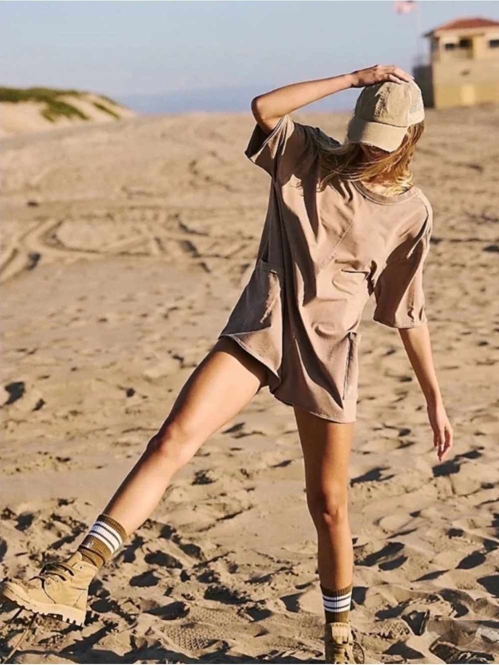 Free People Movement Hot Shot Tee Romper, Mocha Latte, NWT